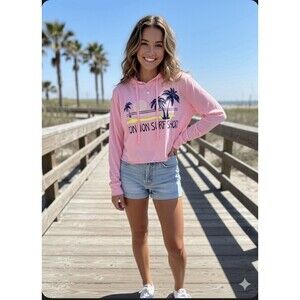 Ron Jon Surf Shop women’s sweater Cropped Graphic Hoodie Small Long Sleeve Pink